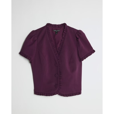 Red Frill Button Tailored Top