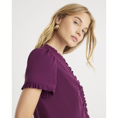 Red Frill Button Tailored Top