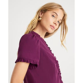 Red Frill Button Tailored Top