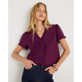 Red Frill Button Tailored Top