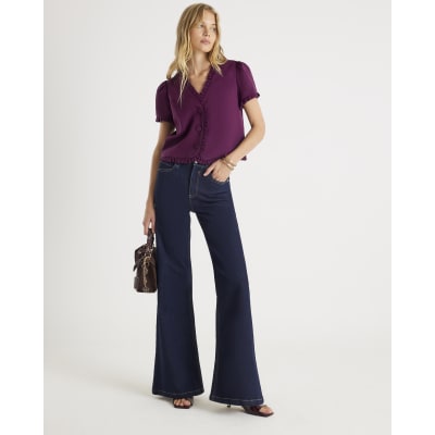 Red Frill Button Tailored Top