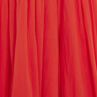 Red frill Sleeve Midi Dress