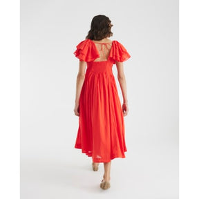 Red frill Sleeve Midi Dress