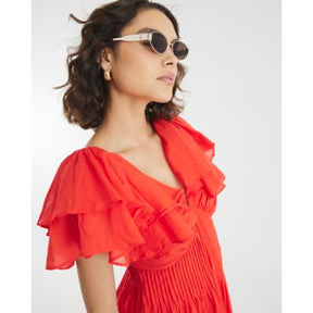 Red frill Sleeve Midi Dress