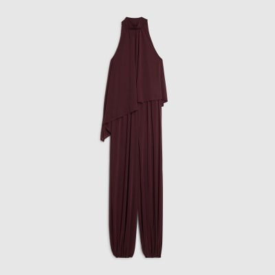 Red Halter Neck Balloon Leg Jumpsuit