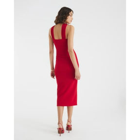 Red Halter Neck Midi Dress