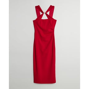 Red Halter Neck Midi Dress