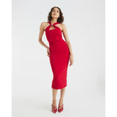 Red Halter Neck Midi Dress