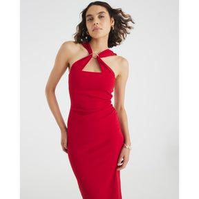 Red Halter Neck Midi Dress
