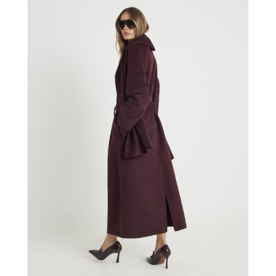 Red Handmade Wool Blend Scarf Coat