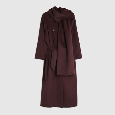 Red Handmade Wool Blend Scarf Coat