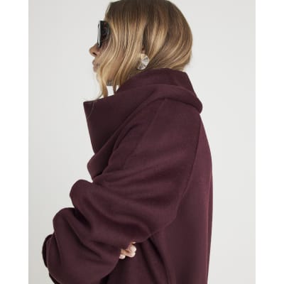 Red Handmade Wool Blend Scarf Coat