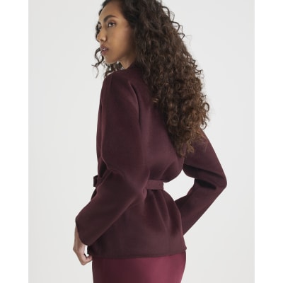 Red Handmade Wool Blend Short Belted Jacket