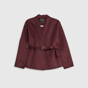 Red Handmade Wool Blend Short Belted Jacket