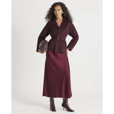 Red Handmade Wool Blend Short Belted Jacket