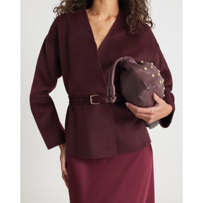 Red Handmade Wool Blend Short Belted Jacket