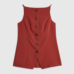 Red High Neck Fitted Waistcoat