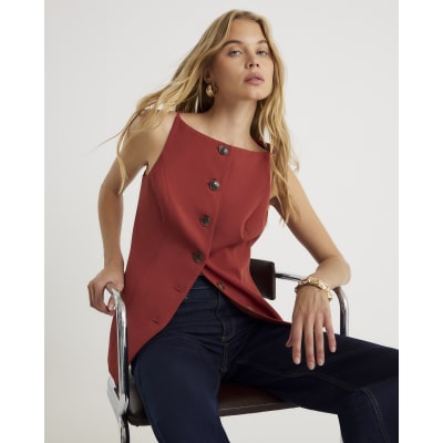 Red High Neck Fitted Waistcoat