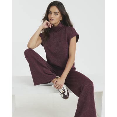 Red High Neck Lurex T-shirt