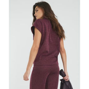 Red High Neck Lurex T-shirt