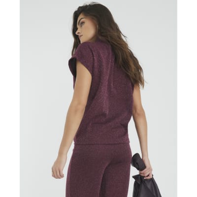 Red High Neck Lurex T-shirt