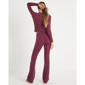 Red High Waisted Ribbed Flared Leggings