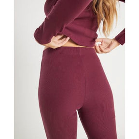 Red High Waisted Ribbed Flared Leggings