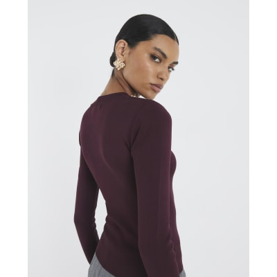 Red Knit Long Sleeve Top