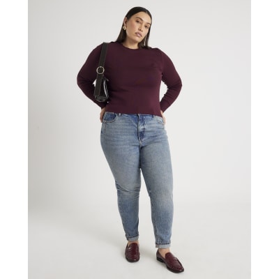 Red Knit Long Sleeve Top