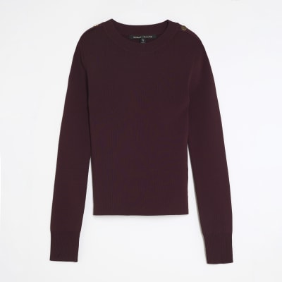 Red Knit Long Sleeve Top