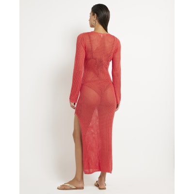 Red Knit Maxi Beach Dress