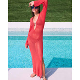 Red Knit Maxi Beach Dress