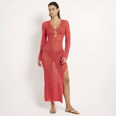 Red Knit Maxi Beach Dress