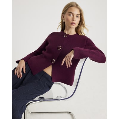 Red Knitted Button Detail Cardigan