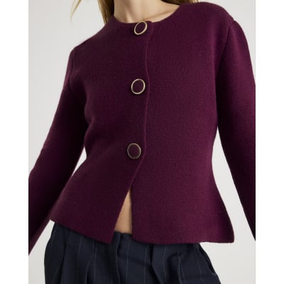 Red Knitted Button Detail Cardigan