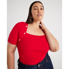 Red Knitted Button Detail Top