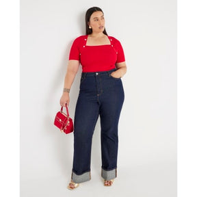 Red Knitted Button Detail Top