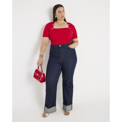 Red Knitted Button Detail Top