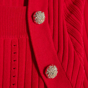 Red Knitted Button Detail Top