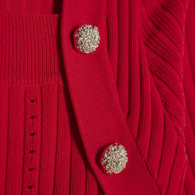 Red Knitted Button Detail Top