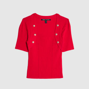 Red Knitted Button Detail Top