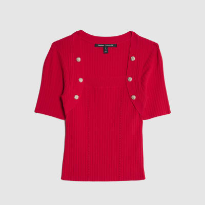 Red Knitted Button Detail Top