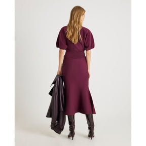 Red Knitted Flare Midi Skirt