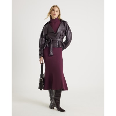 Red Knitted Flare Midi Skirt