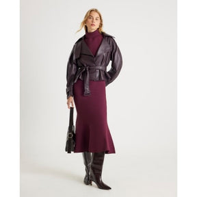 Red Knitted Flare Midi Skirt