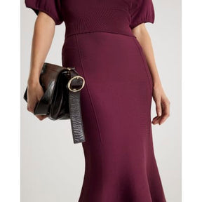 Red Knitted Flare Midi Skirt