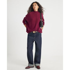 Red Knitted High Neck Ribbed Jumper