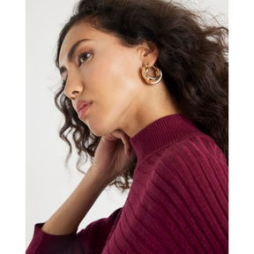 Red Knitted High Neck Ribbed Jumper