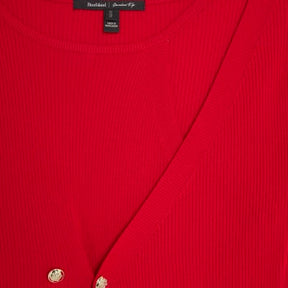Red Knitted Long Sleeve Aysmmetric Top