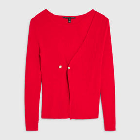 Red Knitted Long Sleeve Aysmmetric Top